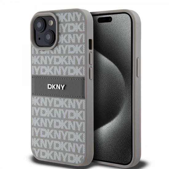 DKNY Zadný kryt U Leather Repeat Pattern Tonal Stripe pre iPhone 15 Beige