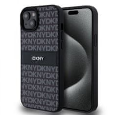 DKNY Kožený zadný kryt PU Leather Repeat Pattern Tonal Stripe pre iPhone 15 Plus Black