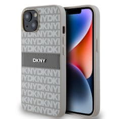 DKNY Zadný kryt PU Leather Repeat Pattern Tonal Stripe pre iPhone 14 Beige