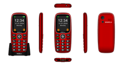 Mobiola MB3120i pohodlný telefón nielen pre seniorov, 2,4" displej, SOS tlačidlo, nabíjací stojan, červený
