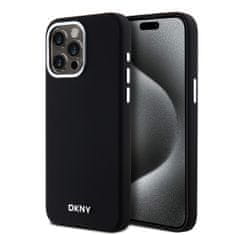 DKNY  Liquid Silicone Silver Metal Logo Magsafe zadný kryt pre iPhone 15 Pro Max Black