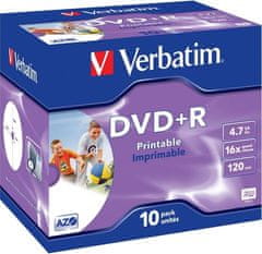 VERBATIM DVD+R 4,7GB/ 16x/ printable/ jewel/ 10pack