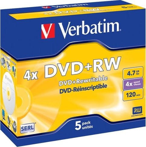 VERBATIM DVD+RW 4,7GB/ 4x/ Jewel/ 5pack