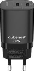 CubeNest síťová nabíječka S2D1, PD, 35W, 2x USB-C, čierna