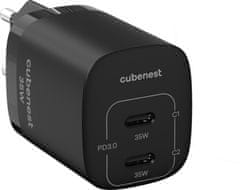 CubeNest síťová nabíječka S2D1, PD, 35W, 2x USB-C, čierna