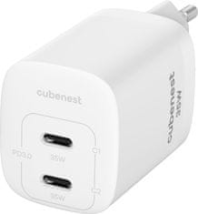 CubeNest síťová nabíječka S2D1, PD, 35W, 2x USB-C, biela