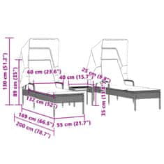 Petromila vidaXL Lehátka 2 ks so strieškou a stolíkom hnedé polyratan