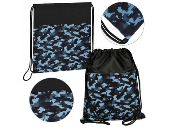 STARPAK Modro-šedý vojenský taška na topánky a školný taška na rameno 45x35,5cm STARPAK