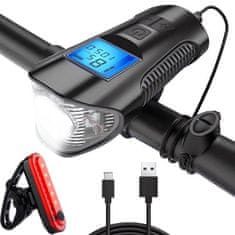 Verk  14490 Vodeodolné LED svetlo na bicykel USB, tachometer, el.zvonček 150db