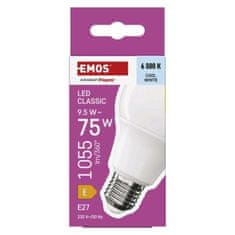 EMOS LED žiarovka Classic A60 / E27 / 9,5 W (75 W) / 1055 lm / Studená biela