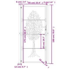 Vidaxl Záhradná brána antracitová 105x180 cm oceľ dizajn stromu