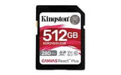 Kingston pamäťová karta 512GB Canvas React Plus SDXC UHS-II 280R/150W U3 V60 pre Full HD/4K