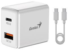 Genius rýchlonabíjací set PD-20ACP, 20W, rýchle nabíjanie, USB-C PD3.0, USB-A QC3.0, 1m kábel USB-C USB-C, biela