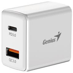 Genius rýchlonabíjací set PD-20ACP, 20W, rýchle nabíjanie, USB-C PD3.0, USB-A QC3.0, 1m kábel USB-C USB-C, biela