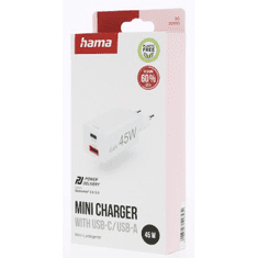 HAMA rýchla USB nabíjačka GaN USB-C + USB-A, PD/QC, 45 W