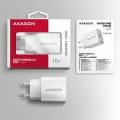 AXAGON ACU-QC18W, nabíjačka do siete 18W, 1x port USB-A, QC3.0/AFC/Apple, biela