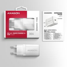 AXAGON ACU-PD30W, Sil nabíjačka do siete 30W, 1x port USB-C, PD3.0/PPS/QC4+/SFC/AFC/Apple, biela