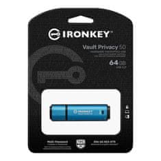 Kingston IronKey Vault Privacy 50/64GB/USB 3.2/USB-A/Modrá