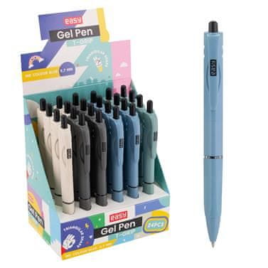 EASY T-GRIP Trojhranné guľôčkové gélové pero, modrá náplň, 0,7 mm, 24 ks v balení, šedé-krémové-modré-zelené