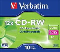 VERBATIM CD-RW 700MB 12x, 10ks media, Scratch Resistant, šperk 43148