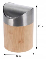 Koopman Mini odpadkový kôš s otočným vekom 16x12 cm bambusový kúpeľňový odpadkový kôš 2 l