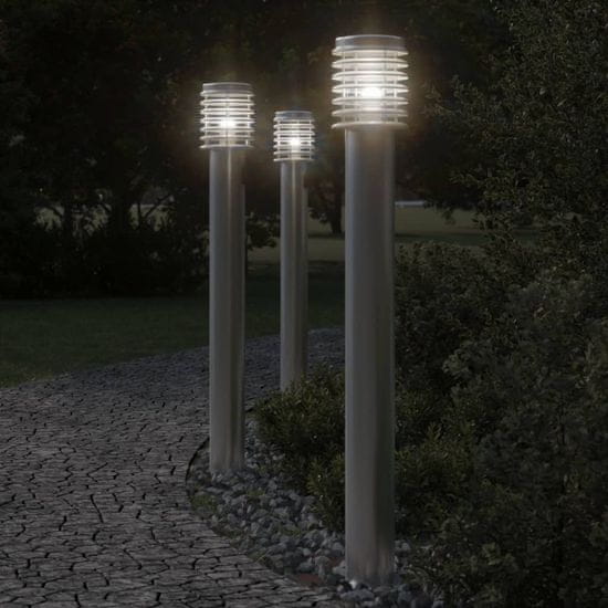 shumee Vonkajšie stojace lampy 3 ks strieborné 110 cm nehrdzavej. oceľ