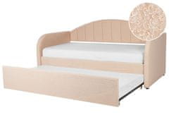 Beliani Rozkladacia posteľ s buklé čalúnením 90 x 200 cm broskyňová EYBURIE