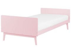 Beliani Drevená posteľ 90 x 200 cm pastelová ružová BONNAC