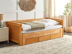 Beliani Drevená rozkladacia posteľ s úložným priestorom 90/180x200 cm svetlé drevo CAHORS