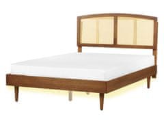 Beliani Drevená posteľ s LED 140 x 200 cm svetlé drevo VARZY