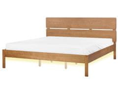 Beliani Drevená posteľ s LED 180 x 200 cm svetlé drevo BOISSET