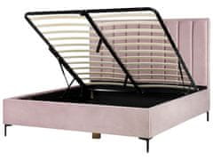 Beliani Zamatová posteľ s úložným priestorom 180 x 200 cm ružová SEZANNE