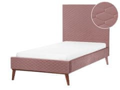 Beliani Zamatová posteľ 90 x 200 cm ružová BAYONNE