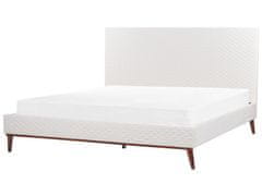 Beliani Zamatová posteľ 180 x 200 cm krémová biela BAYONNE