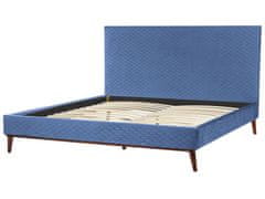 Beliani Zamatová posteľ 180 x 200 cm modrá BAYONNE