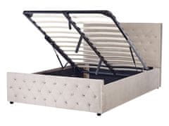 Beliani Zamatová posteľ s úložným priestorom 140 x 200 cm sivobéžová AMIENS