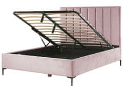 Beliani Zamatová posteľ s úložným priestorom 160 x 200 cm ružová SEZANNE
