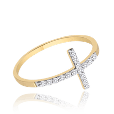 MINET Zlatý prsteň kríž s bielymi zirkónmi Au 585/1000 veľkosť 56 - 1,05g