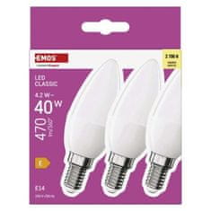 EMOS LED žiarovka Classic sviečka / E14 / 4,2 W (40 W) / 470 lm / Teplá biela