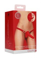 Shots Toys Shots Ouch Double Vibrating Silicone Strap-On Red Vibračný pripínací penis