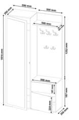 Framire Šatníková skriňa zrkadlový vešiak botník antracit mix artisan mobene V-5
