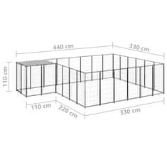 Vidaxl Koterec pre psy čierny 12,1 m² oceľ