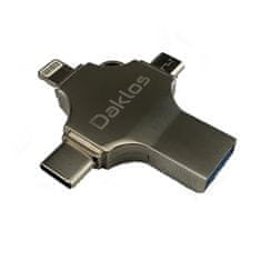 Daklos USB OTG flash disk 512 GB, 100 MB/s, 4 v 1 s USB, USB-C, Lightning, micro USB