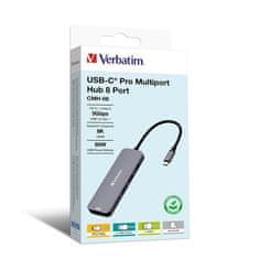VERBATIM USB Hub USB-C Pro Multiport 8 Port - stříbrný