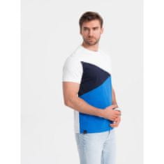 OMBRE Pánske trojfarebné bavlnené tričko V4 OM-TSCT-0174 biele a modré MDN125945 S