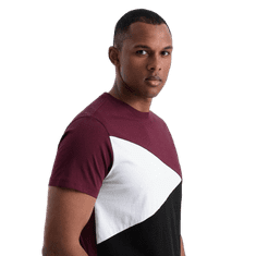 OMBRE Pánske trojfarebné bavlnené tričko V5 OM-TSCT-0174 bordová a čierna MDN125946 XL