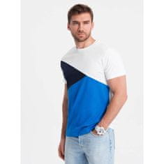 OMBRE Pánske trojfarebné bavlnené tričko V4 OM-TSCT-0174 biele a modré MDN125945 S