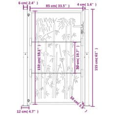 Vidaxl Záhradná brána antracitová 105x155 cm oceľ dizajn bambusu