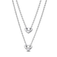 Pandora Dvojitý strieborný náhrdelník Srdce Forever & Always 393207C00-45