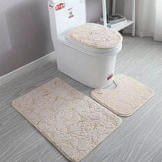 Netscroll 3-dielny set kúpeľňových podložiek, elegantná kúpeľňová rohožka s mramorovým motívom, mäkké a pohodlné rohožky, dve podložky a jedno krytie na WC sedadlo, FlannelSet, béžová